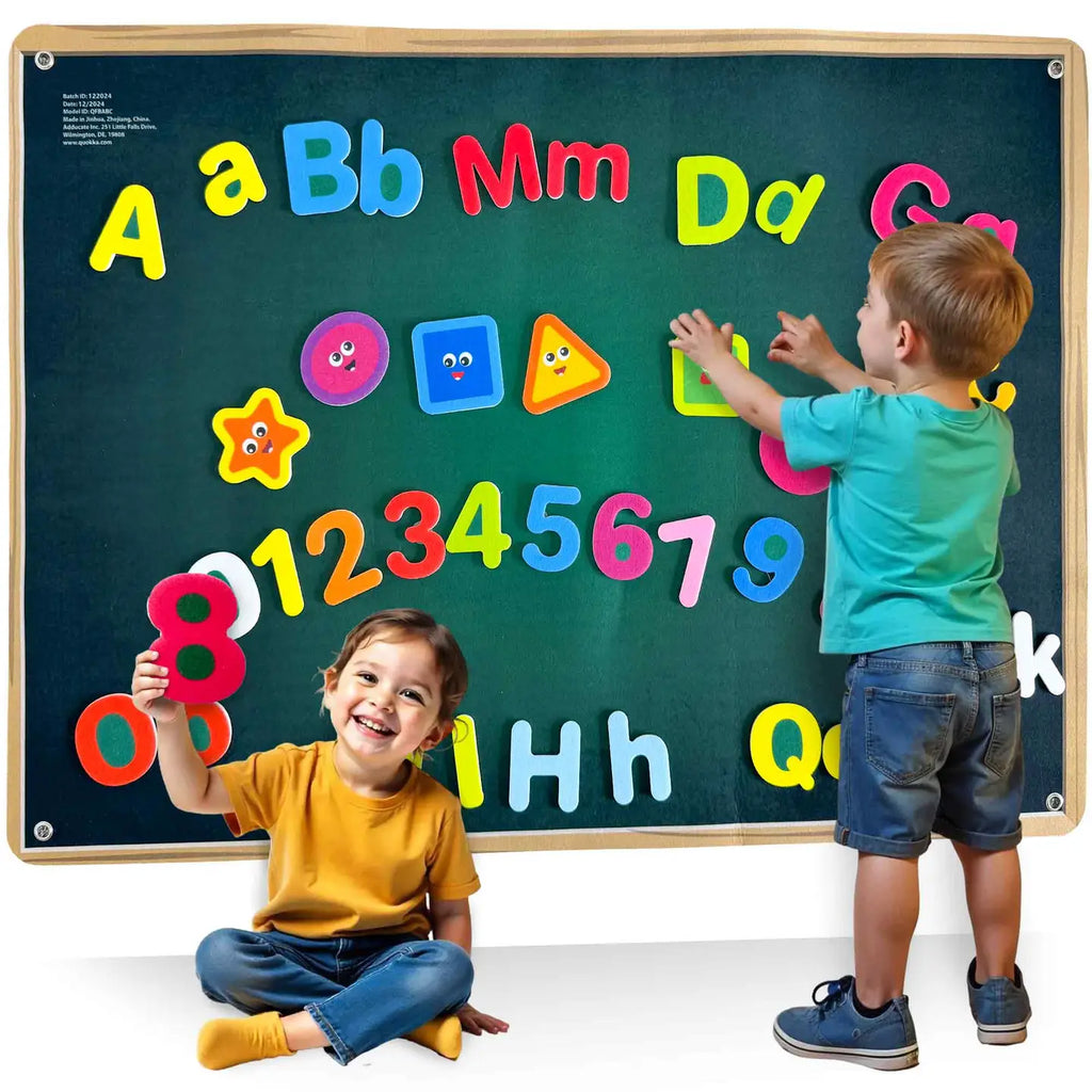 Children learning letters on the ABC Felt Board for Kids educational flannel toy with bright alphabet pieces
