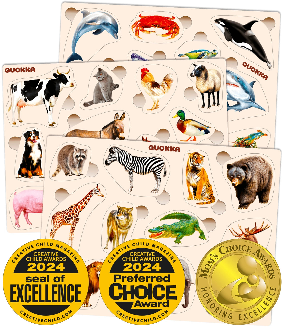 Award-winning Montessori Busy Book for toddlers — animal learning puzzle set with 2024 Creative Child Seal of Excellence, Preferred Choice Award, and Mom’s Choice Award. Educational toy for kids ages 3–6.
